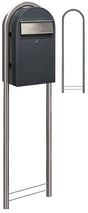 Bobi Grande Front Access Grey Mailbox with Round Stainless Steel Post Combo