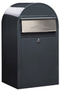 Bobi Grande Front Access Grey Mailbox with Stainless Steel Mail Slot and Round Red Post Combo