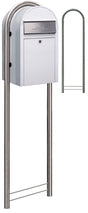 Bobi Grande Front Access White Mailbox with Round Stainless Steel Post Combo