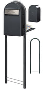 USPS Approved Bobi Grande B Rear Access Modern Locking Grey Mailbox with Round Grey Post Combo -  Stainless Steel Mail Slot – Secure Small Parcel Delivery