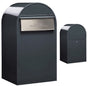 USPS Approved Bobi Grande B Rear Access Modern Locking Grey Mailbox with Round Red Post Combo - Stainless Steel Mail Slot –  Secure Small Parcel Delivery