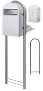 USPS Approved Bobi Grande B Rear Access Modern Locking Stainless Steel Mailbox with Round Post Combo - Secure Small Parcel Delivery