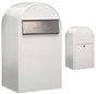 USPS Approved Bobi Grande B Rear Access Modern Locking White Mailbox with Round Zinc Post Combo - Stainless Steel Mail Slot – Secure Small Parcel Delivery