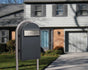 USPS Approved Bobi Grande B Rear Access Modern Locking Grey Mailbox with Round Stainless Steel Post Combo - Secure Small Parcel Delivery