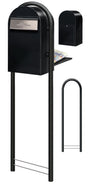 USPS Approved Bobi Grande B Rear Access Modern Locking Black Mailbox with Round Black Post Combo  - Stainless Steel Mail Slot –  Secure Small Parcel Delivery