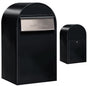 USPS Approved Bobi Grande B Rear Access Modern Locking Black Mailbox with Round Red Post Combo  - Stainless Steel Mail Slot –  Secure Small Parcel Delivery