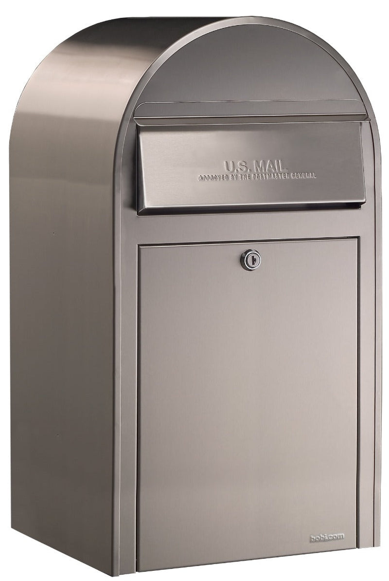 Bobi Grande Front Access Stainless Steel Mailbox with Round Red Post Combo