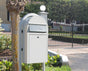 Bobi Grande Front Access White Mailbox with Stainless Steel Mail Slot and Round White Post Combo