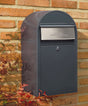 Bobi Grande Front Access Grey Mailbox with Stainless Steel Mail Slot and Round Green Post Combo