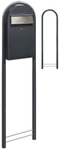 Bobi Grande Slim Front Access Grey Mailbox with Stainless Steel Mail Slot and Round Grey Post Combo
