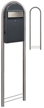 Bobi Grande Slim Front Access Grey Mailbox with Round Stainless Steel Post Combo