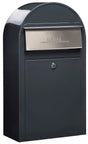 Bobi Grande Slim Front Access Grey Mailbox with Stainless Steel Mail Slot and Round Black Post Combo