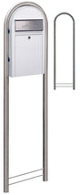 Bobi Grande Slim Front Access White Mailbox with Round Stainless Steel Post Combo