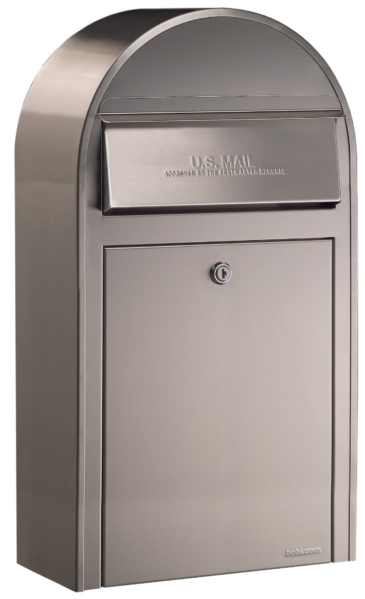 Bobi Grande Slim Front Access Stainless Steel Mailbox with Round Red Post Combo