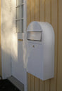 Bobi Grande Slim Front Access White Mailbox with Stainless Steel Mail Slot and Round Black Post Combo
