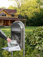 Bobi Grande Slim Front Access Stainless Steel Mailbox with Round Stainless Steel Post Combo