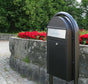 Bobi Grande Slim Front Access Black Mailbox with Stainless Steel Mail Slot and Round Black Post Combo