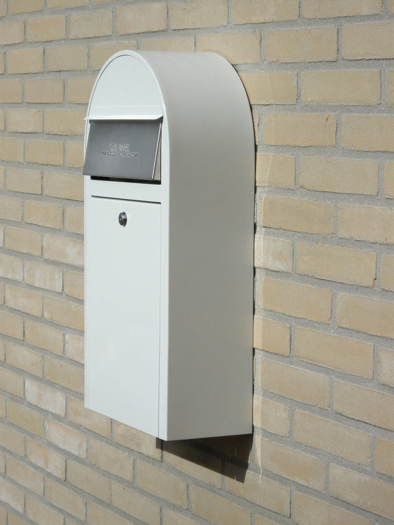 Bobi Grande Slim Front Access White Mailbox with Round White Post Combo