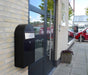 Bobi Grande Slim Front Access Black Mailbox with Stainless Steel Mail Slot and Round White Post Combo