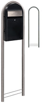 Bobi Grande Slim Front Access Black Mailbox with Round Stainless Steel Post Combo