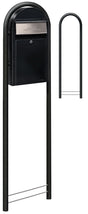Bobi Grande Slim Front Access Black Mailbox with Stainless Steel Mail Slot and Round Black Post Combo