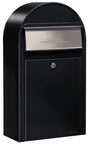 Bobi Grande Slim Front Access Black Mailbox with Stainless Steel Mail Slot and Round Red Post Combo