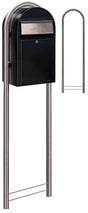 Bobi Grande Front Access Black Mailbox with Round Stainless Steel Post Combo