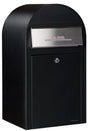 Bobi Grande Front Access Black Mailbox with Stainless Steel Mail Slot and Round Grey Post Combo