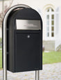 Bobi Grande Front Access Black Mailbox with Round Stainless Steel Post Combo