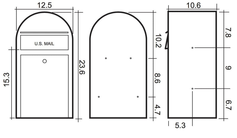 Bobi Grande Front Access White Mailbox with Stainless Steel Mail Slot and Round Green Post Combo