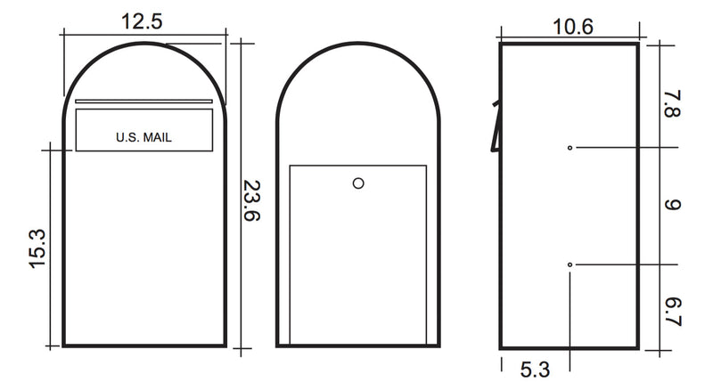 USPS Approved Bobi Grande B Rear Access Modern Locking Black Mailbox with Round Zinc Post Combo  - Stainless Steel Mail Slot –   Secure Small Parcel Delivery