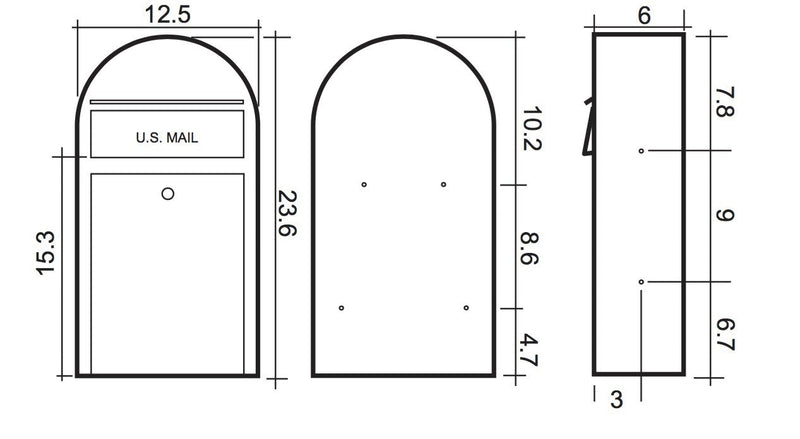 Bobi Grande Slim Front Access White Mailbox with Round White Post Combo
