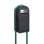 Bobi Jumbo Front Access Package Grey Mailbox with Stainless Steel Mail Slot and Round Green Post Combo
