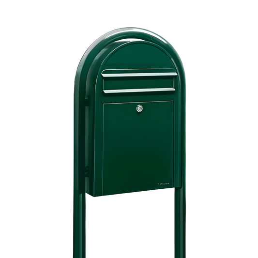 Bobi Classic Slim Front Access Modern Locking Green Mailbox and Round Green Post Combo