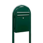 Bobi Classic Slim Front Access Modern Locking Green Mailbox and Round Green Post Combo