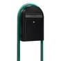 Bobi Classic Front Access Black Mailbox and Round Green Post Combo