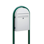 Bobi Classic Slim Front Access Modern Locking White Mailbox and Round Green Post Combo