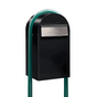 USPS Approved Bobi Grande B Rear Access Modern Locking Black Mailbox with Round Green Post Combo  - Stainless Steel Mail Slot –   Secure Small Parcel Delivery