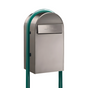USPS Approved Bobi Grande B Rear Access Modern Locking Stainless Steel Mailbox with Round Green Post Combo - Secure Small Parcel Delivery