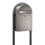 Bobi Classic Front Access Stainless Steel Mailbox and Round Grey Post Combo