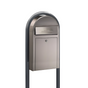 Bobi Grande Slim Front Access Stainless Steel Mailbox with Round Grey Post Combo