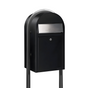 Bobi Grande Front Access Black Mailbox with Stainless Steel Mail Slot and Round Grey Post Combo