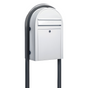 Bobi Classic Front Access White Mailbox and Round Grey Post Combo