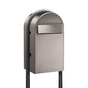 USPS Approved Bobi Grande B Rear Access Modern Locking Stainless Steel Mailbox with Round Grey Post Combo - Secure Small Parcel Delivery