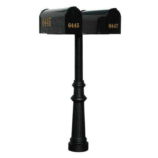 The Hanford TWIN (no scrolls) mailbox post system with fluted base and E1 mailbox