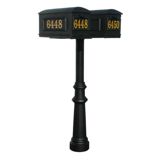 The Hanford TWIN (no scrolls) mailbox post system with fluted base and Lewiston mailbox