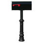 The Hanford SINGLE mailbox post system with ornate base and E1 mailbox