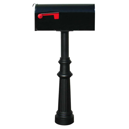 The Hanford SINGLE mailbox post system with fluted base and E1 mailbox