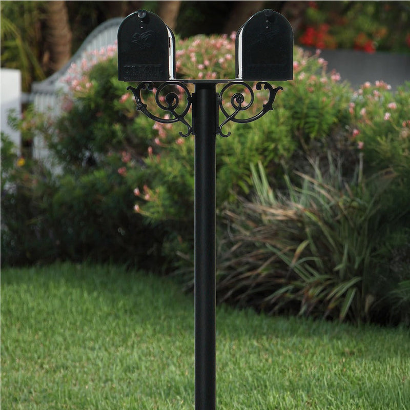 The Hanford TWIN mailbox post system w/Scroll Supports and E1 mailbox