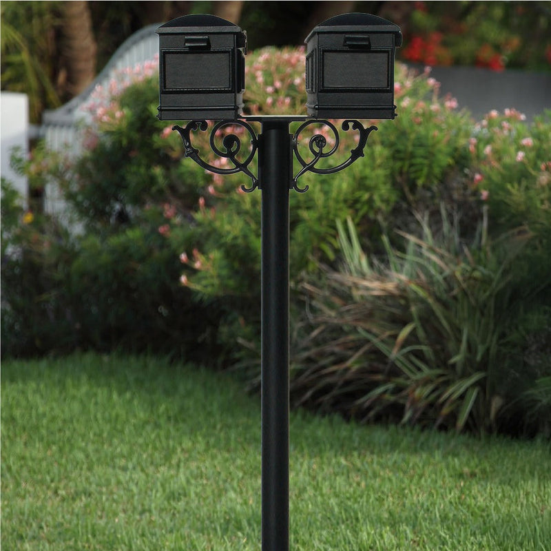 The Hanford TWIN mailbox post system w/Scroll Supports and Lewiston mailbox